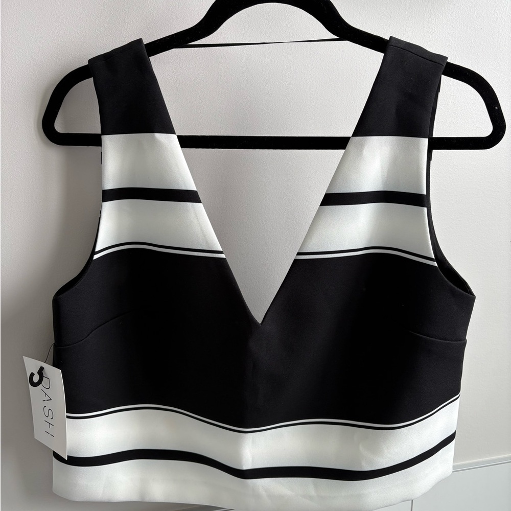 DASH Black and White Striped V-Neck Top
